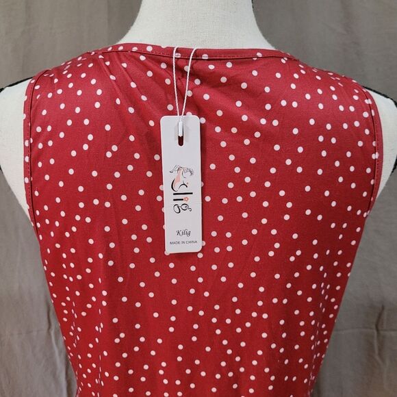 Kilig size medium sleeveless red polkadot midi dress NWT - Picture 10 of 12